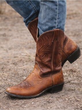 Laredo Size 9D Brown Leather Cowboy Boots Western Pull On Distressed Vintage